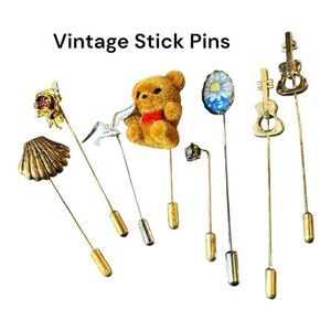 Vintage Stick Pin 8 bear flower guitars rhinestone shell